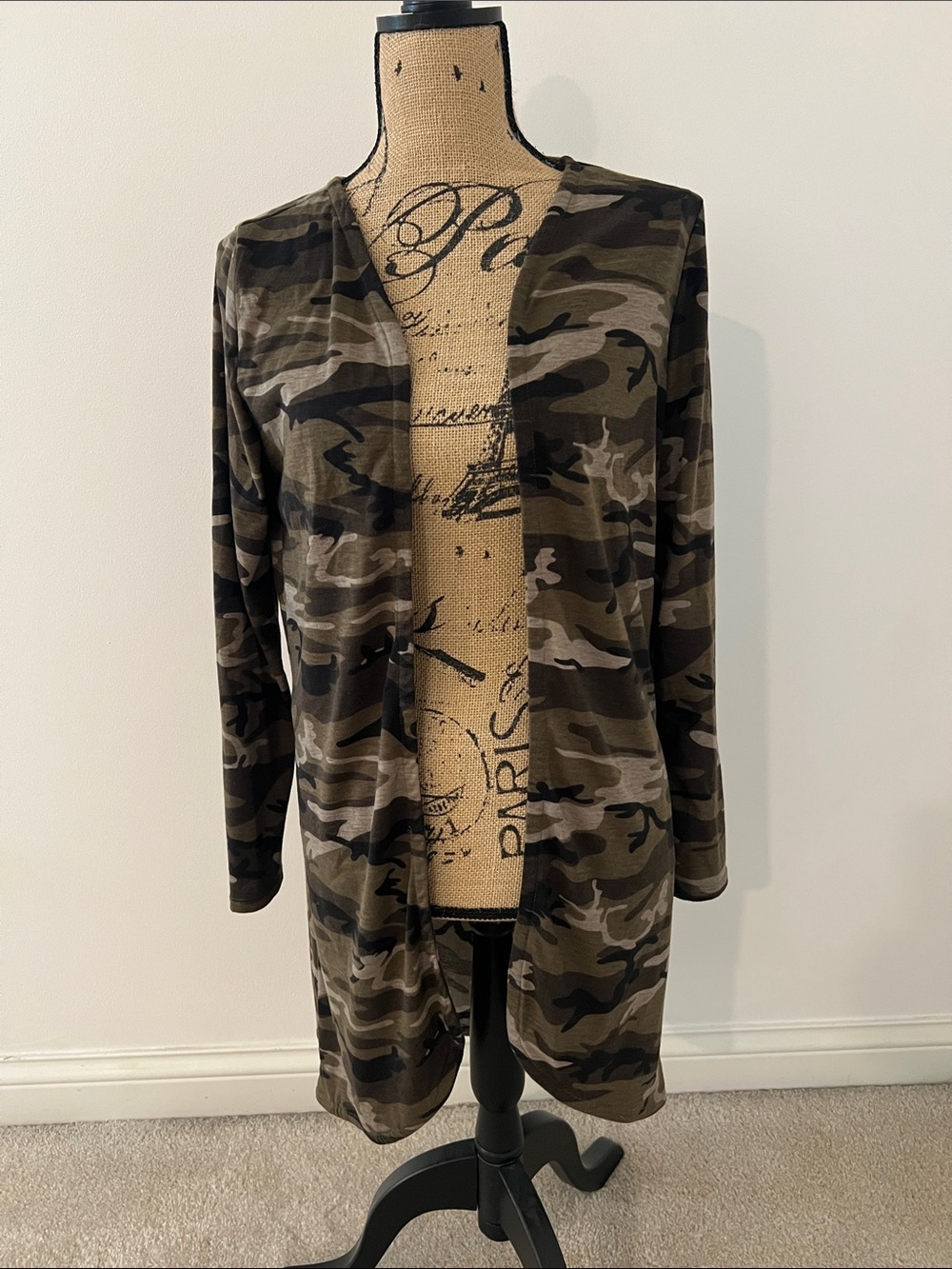 Open Front Camo Cardigan - Green Multi